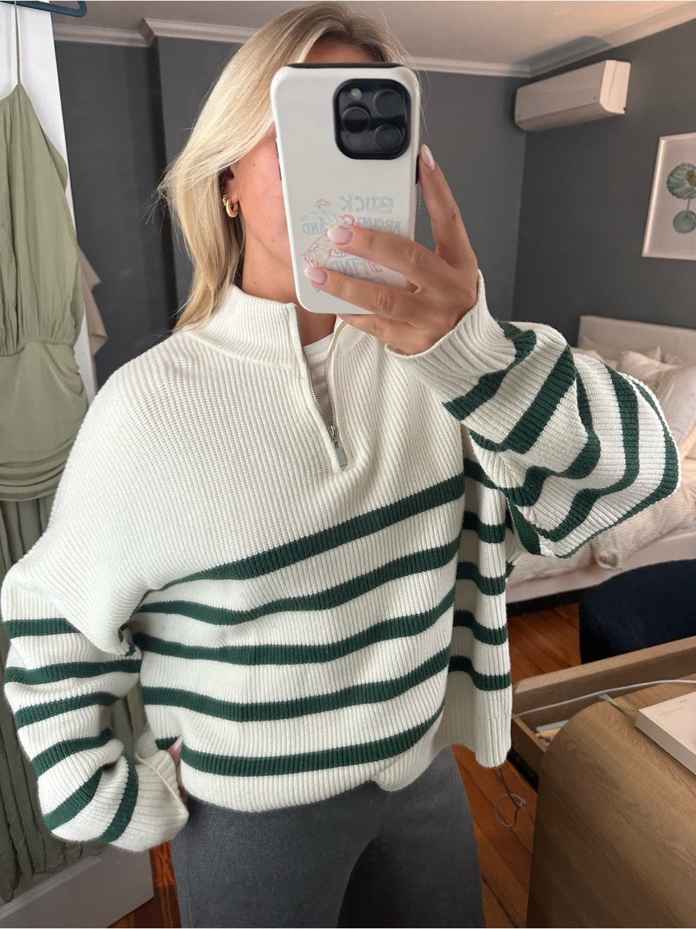 Mango Striped Half-Zip Sweater